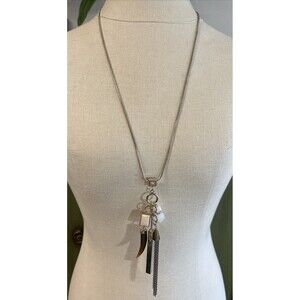 White House Black Market Gold Tone Necklace With Multiple Charm Dangles & Tassel